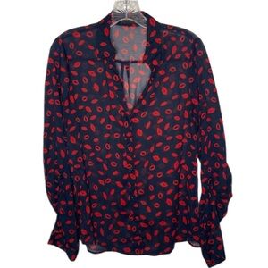 The Limited novelty Mesh lip print long sleeve button up shirt Size:M